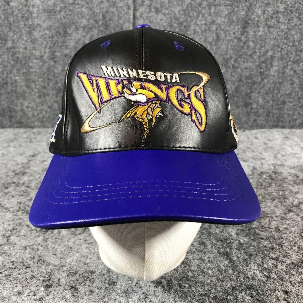 Vintage Minnesota Vikings Hat‎ Strap Back Black Purple NFL Football Men's